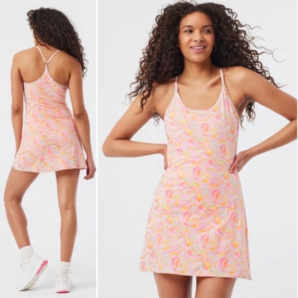 NEW NWT OUTDOOR VOICES The Exercise Dress In Pink Marble Built In Shorts Size M